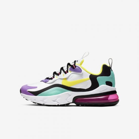 Nike Air Max 270 React | White / Black / Bright Violet / Dynamic Yellow - Click Image to Close