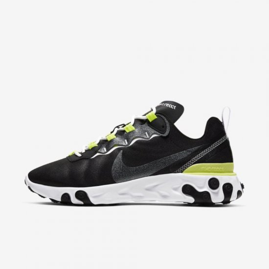 Nike React Element 55 SE | Black / Lemon Venom / White - Click Image to Close